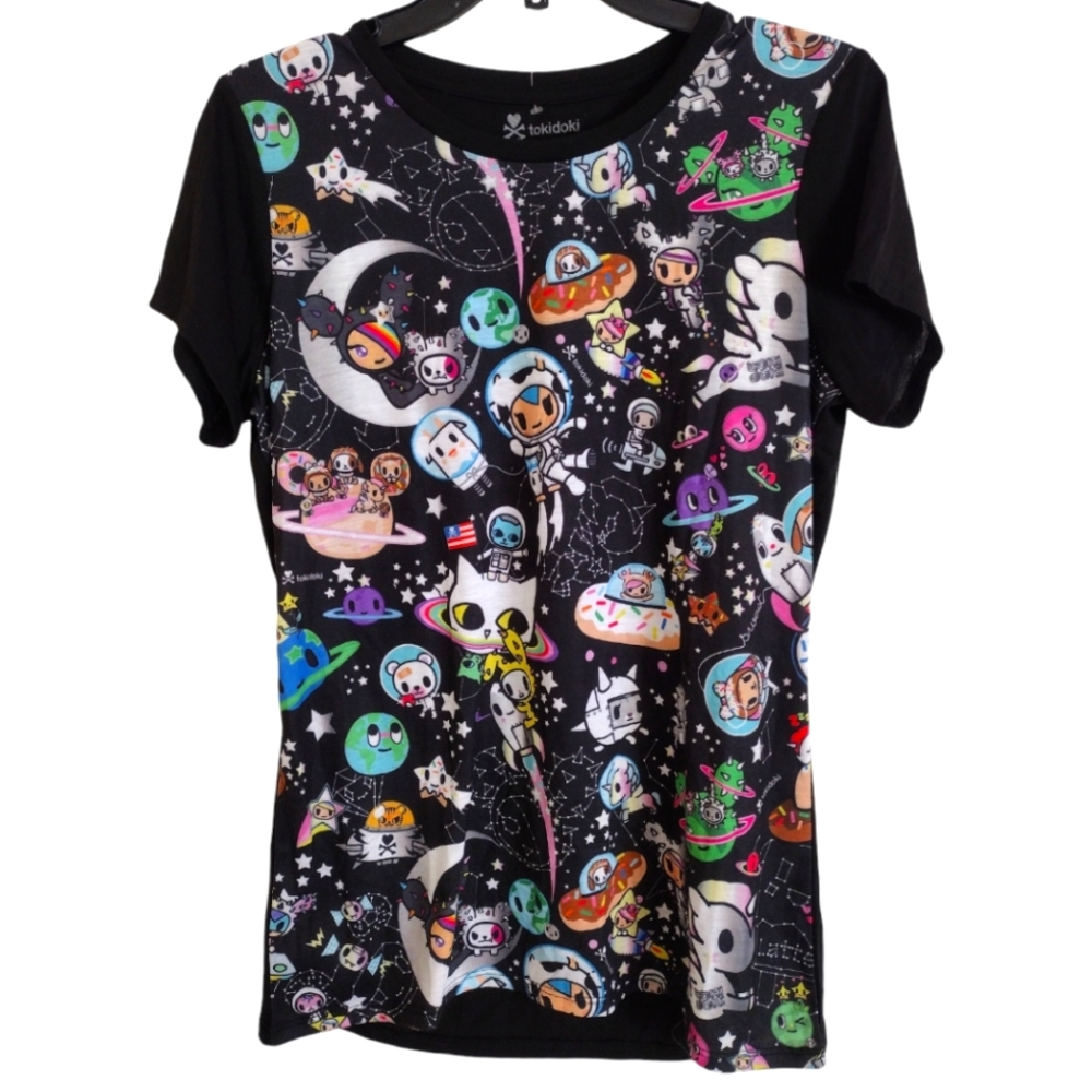 Tokidoki all over space print Black Colorful Character T-shirt size large